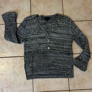 House of Harlow Vneck Ribbed Henley Sweater Gray, Sz XL